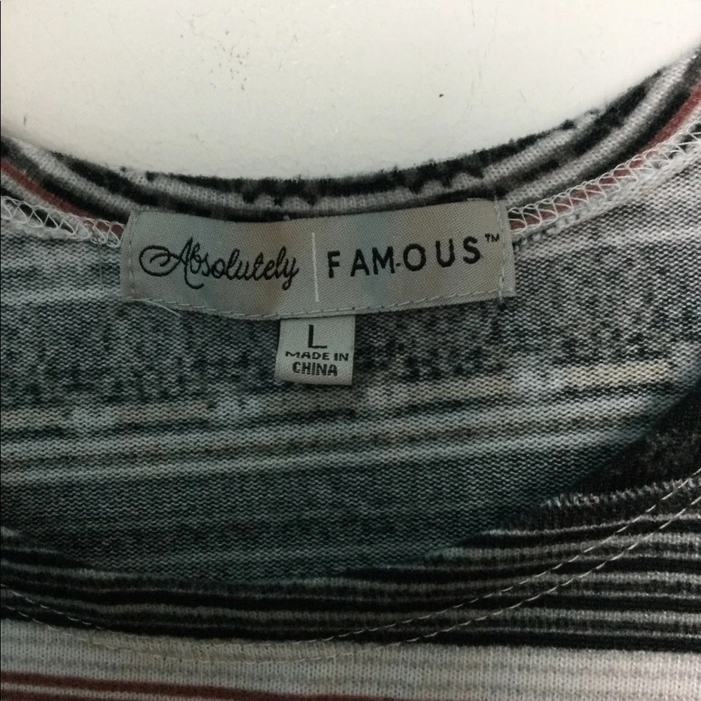 Women’s Absolutely Famous L Large 12 - 14 Sweater Tunic Stripe Black Tan EUC